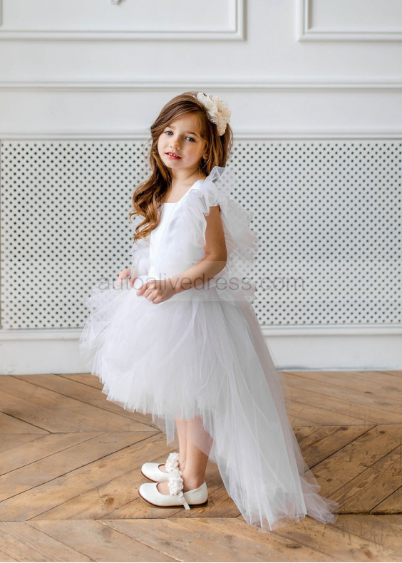 White High Low Flower Girl Dress Party Gown